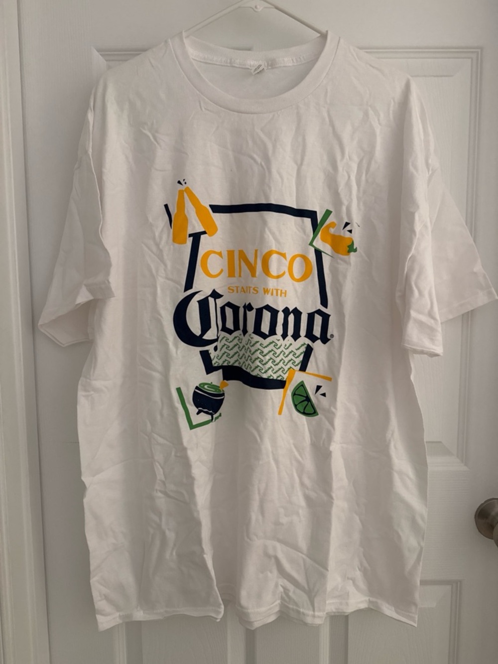 Fruit of the Loom White Cinco Starts With Corona Graphic Tee NEW w/O tags